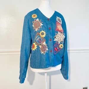 Vintage Fall Pumpkin Denim Jacket